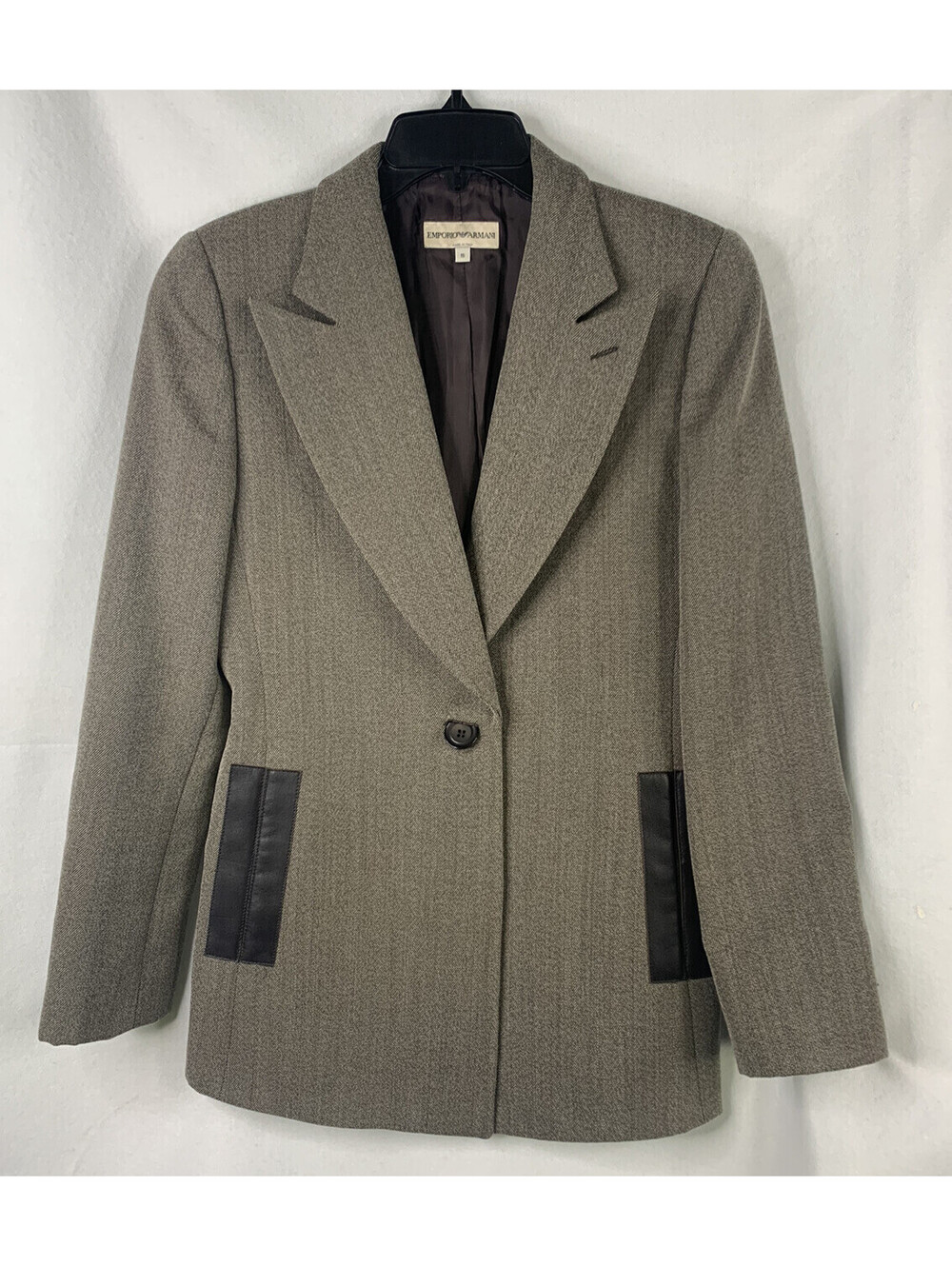 Emporio Armani Womens Blazer Virgin Wool Button Front Long Sleeve Jacket Size 10